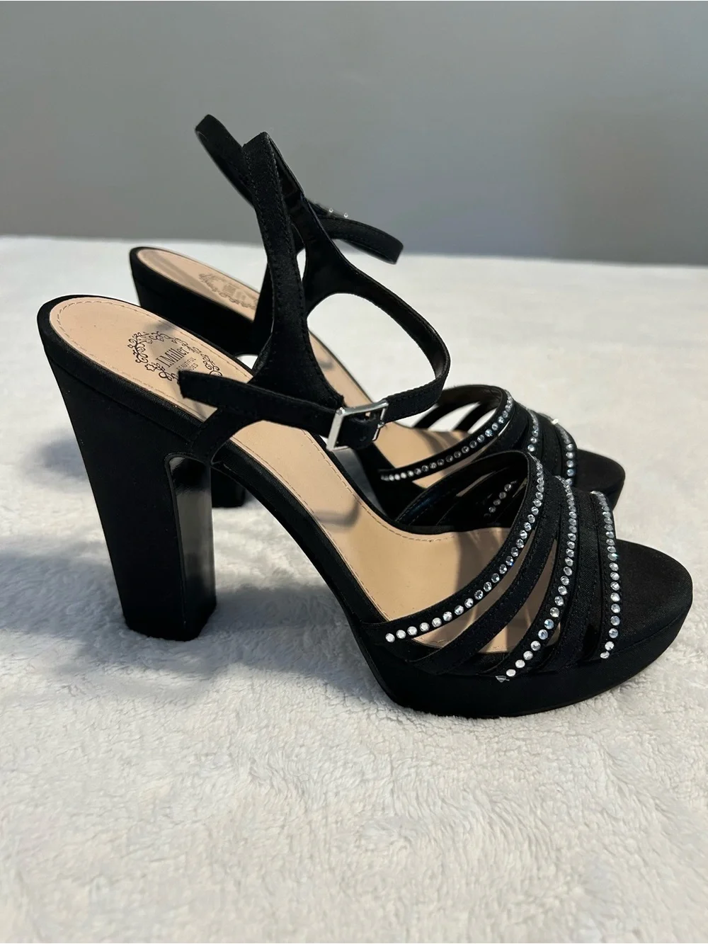 I.Miller Sylas Black Strappy Heels Women’s Rhinestone Size 7.5 M festive wedding